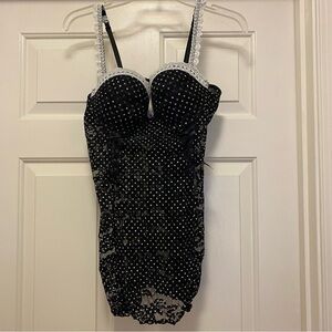 Black Lace Lingerie with White Dots, size L